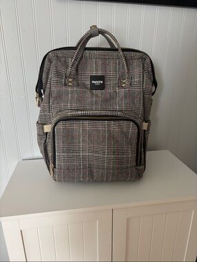 HaloVa Original Gray Plaid Backpack. Diaper Bag Pumping Bag